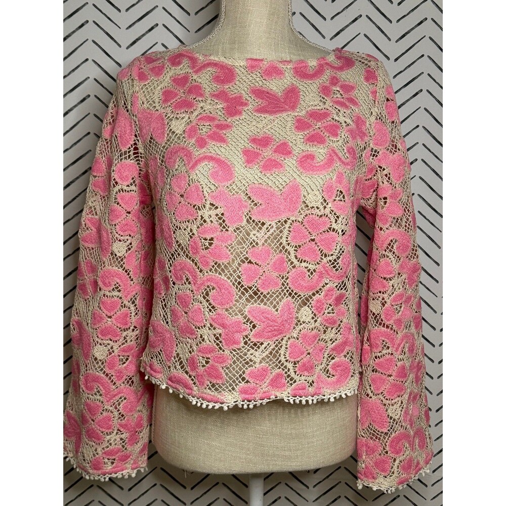 NWT Avara Pink Crochet Grace Top Women's Size Small Boho Coquette